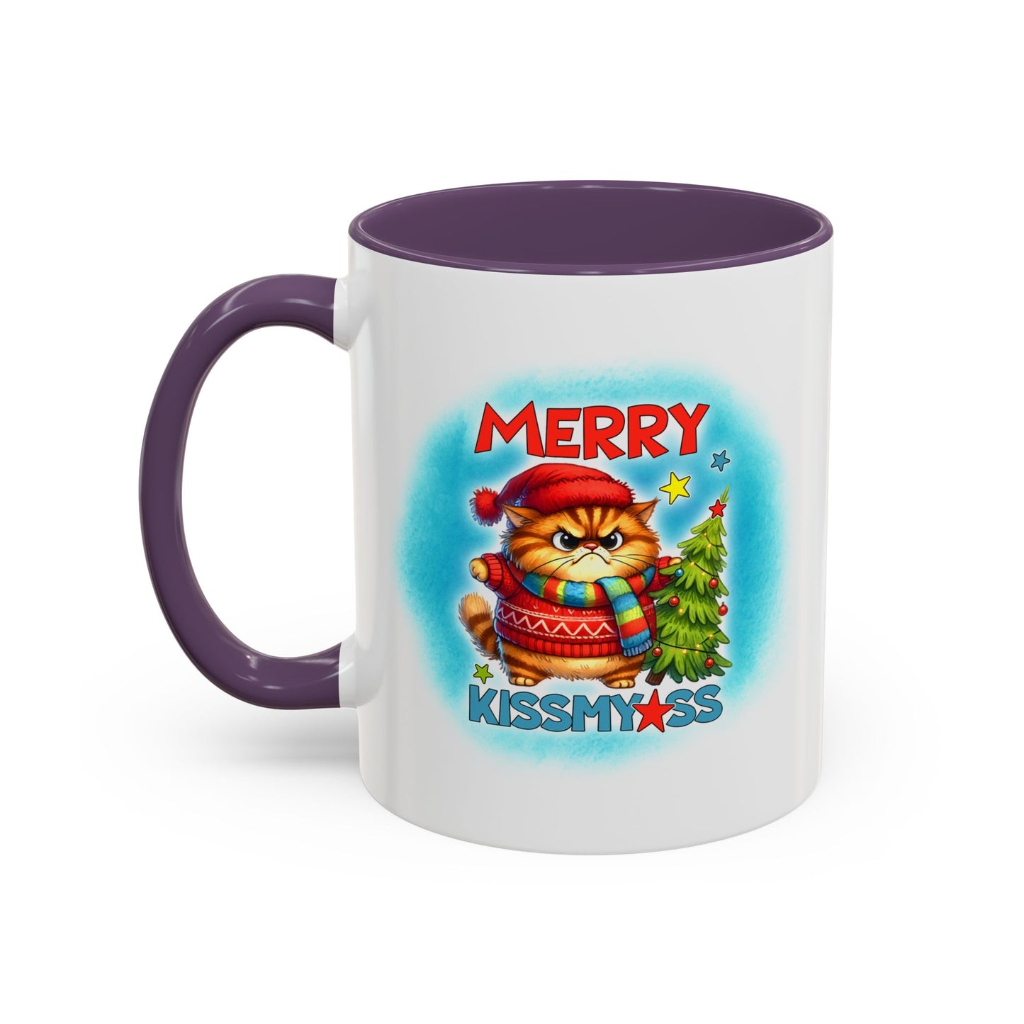 Merry Kissmyass Cat Coffee Mug — Funny Christmas Accent Mug (11/15oz)