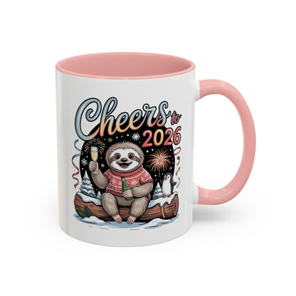 Cheers to 2026 Sloth New Year Mug – Cute Celebration Coffee Cup