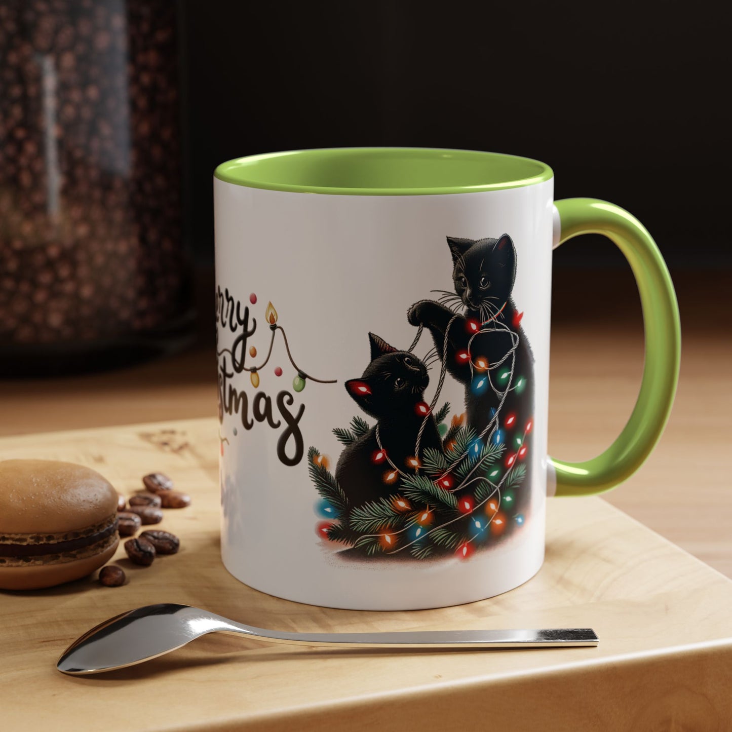 Cute Black Cat Christmas Lights Mug – Festive Holiday Coffee Cup Gift