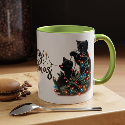 Cute Black Cat Christmas Lights Mug – Festive Holiday Coffee Cup Gift