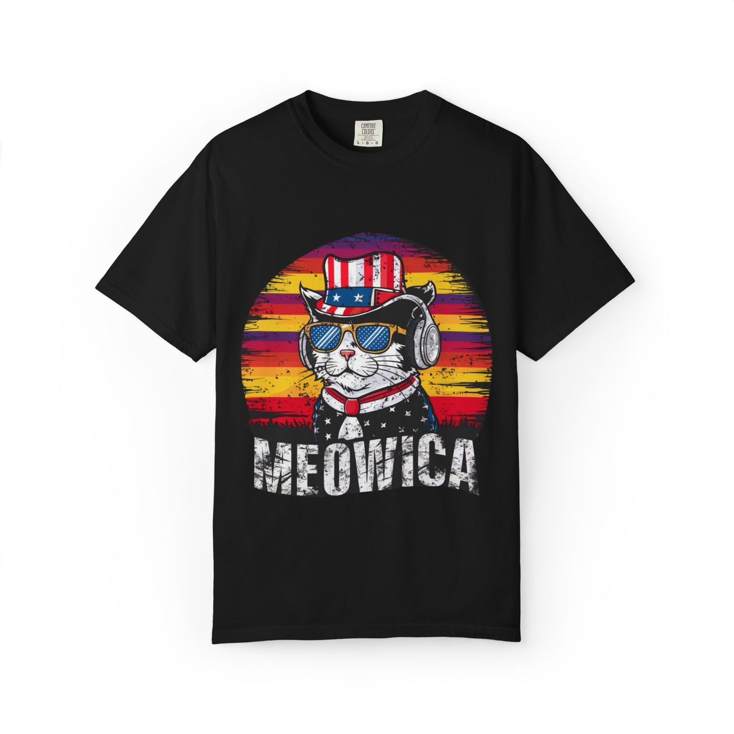 Meowica Patriotic Cat Unisex T-Shirt – Retro USA Flag