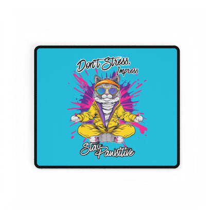 Desk Mat — "Don’t Stress, Meowt" Meditating Cat Large Gaming/Office Mouse Pad
