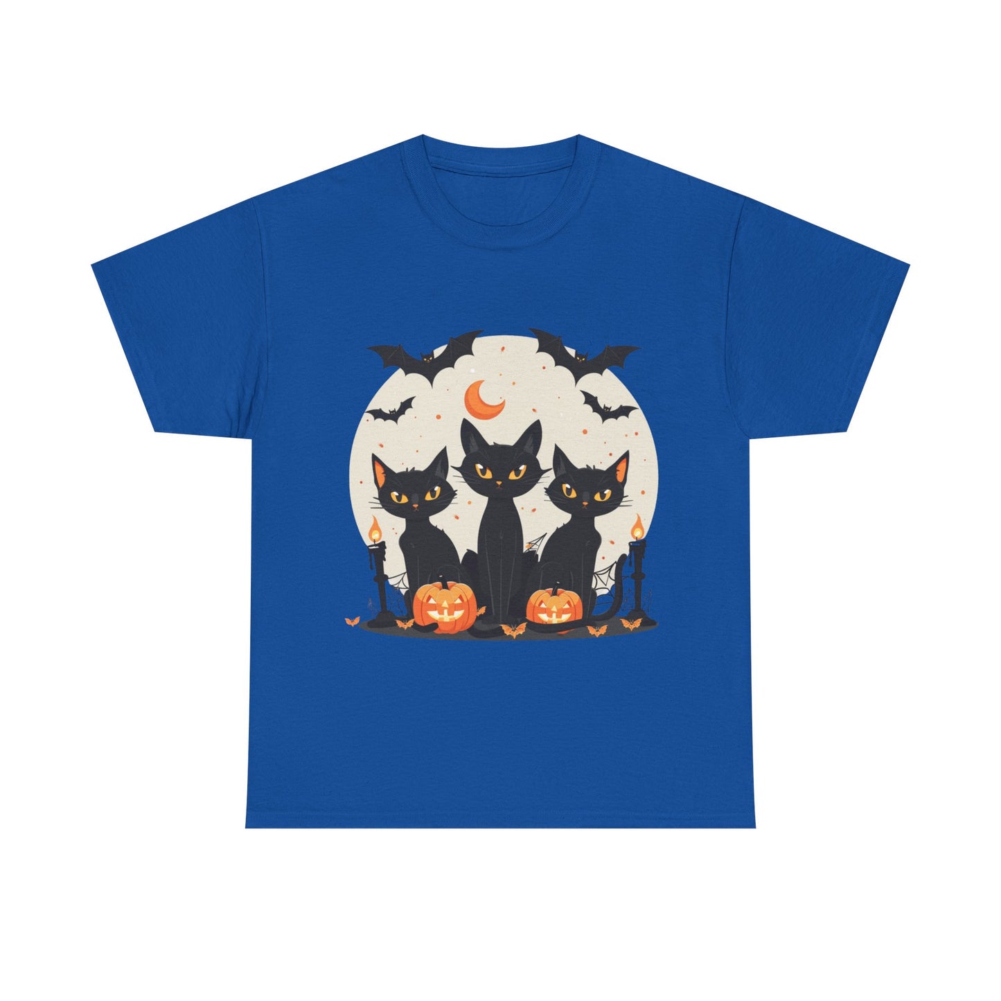Halloween Black Cat T-Shirt – Cute Spooky Cats with Pumpkins & Bats Print