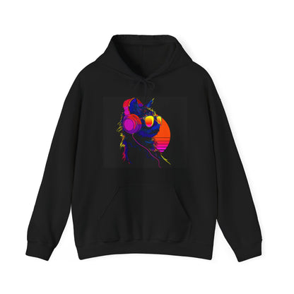 Retro Neon Cat DJ Unisex Hoodie