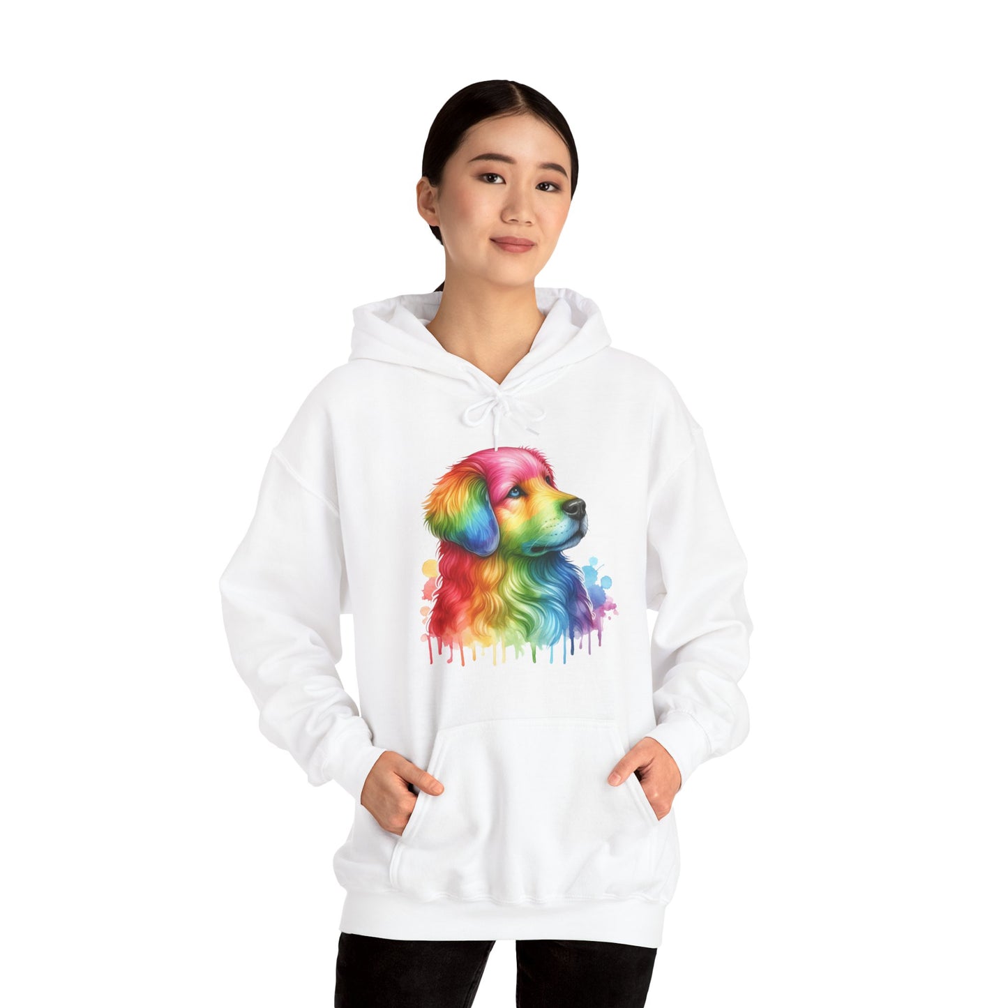 Rainbow Golden Retriever Hoodie — Colorful Drip Dog Portrait Sweatshirt