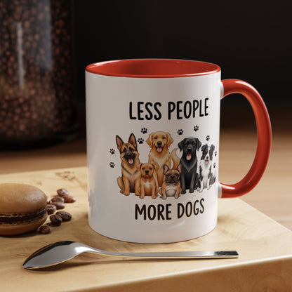 Less People More Dogs Accent Coffee Mug — Cute Multi-Breed Dog Lover Tea Mug (11/15 oz)