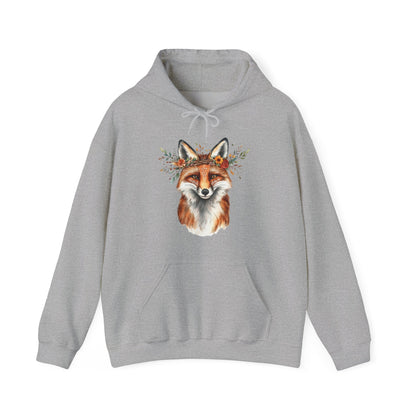 Fox Face Floral Hoodie — Watercolor Fox Portrait Sweatshirt for Animal Lovers