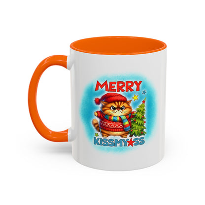 Merry Kissmyass Cat Coffee Mug — Funny Christmas Accent Mug (11/15oz)