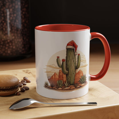New Year Cactus Mug – Santa Hat Desert Mug – Southwestern Holiday Coffee Cup – Funny Festive Cactus New Year Gift