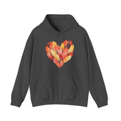 Autumn Leaf Heart Hoodie — Cozy Fall Pullover for Women & Men