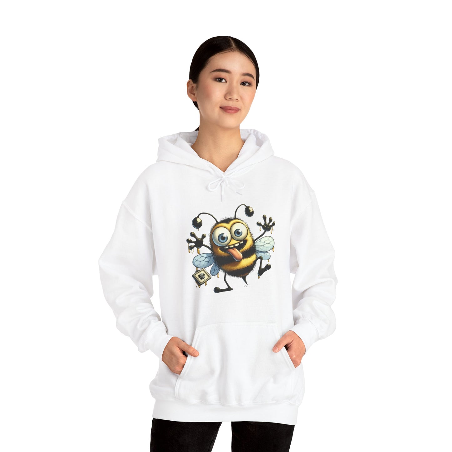 Bee Cartoon Hoodie – Cute Smiling Bee with Honey Jar & Honeycomb Graphic