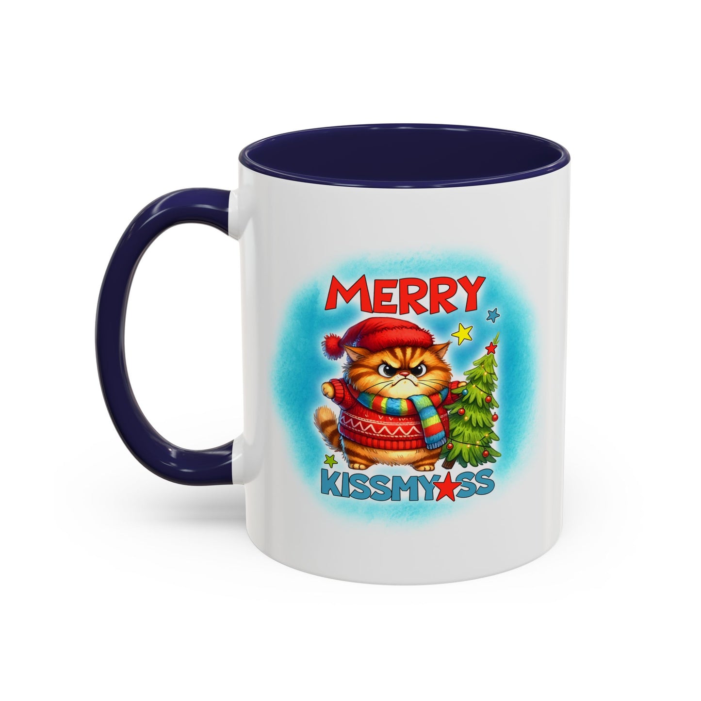 Merry Kissmyass Cat Coffee Mug — Funny Christmas Accent Mug (11/15oz)