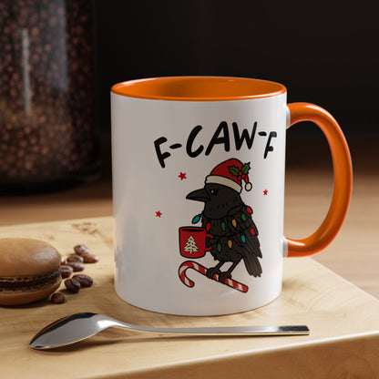 Funny Crow Christmas Mug – F-Caw-F Holiday Crow Cup – Cute Raven Coffee Mug with Lights & Santa Hat