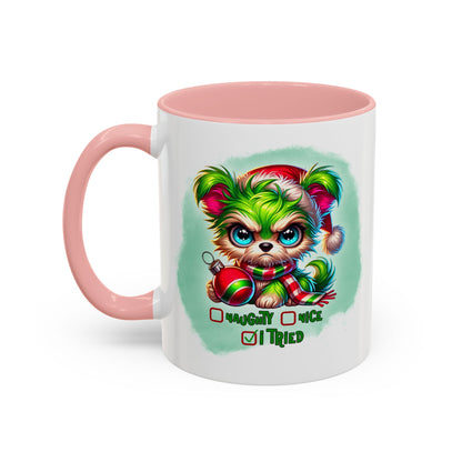 Christmas Bear Accent Coffee Mug — Cute Naughty or Nice Holiday 11/15oz