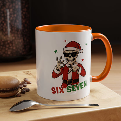 Christmas Skull Coffee Mug – 'Six Seven' Festive Santa Skull Accent Mug (11/15 oz)