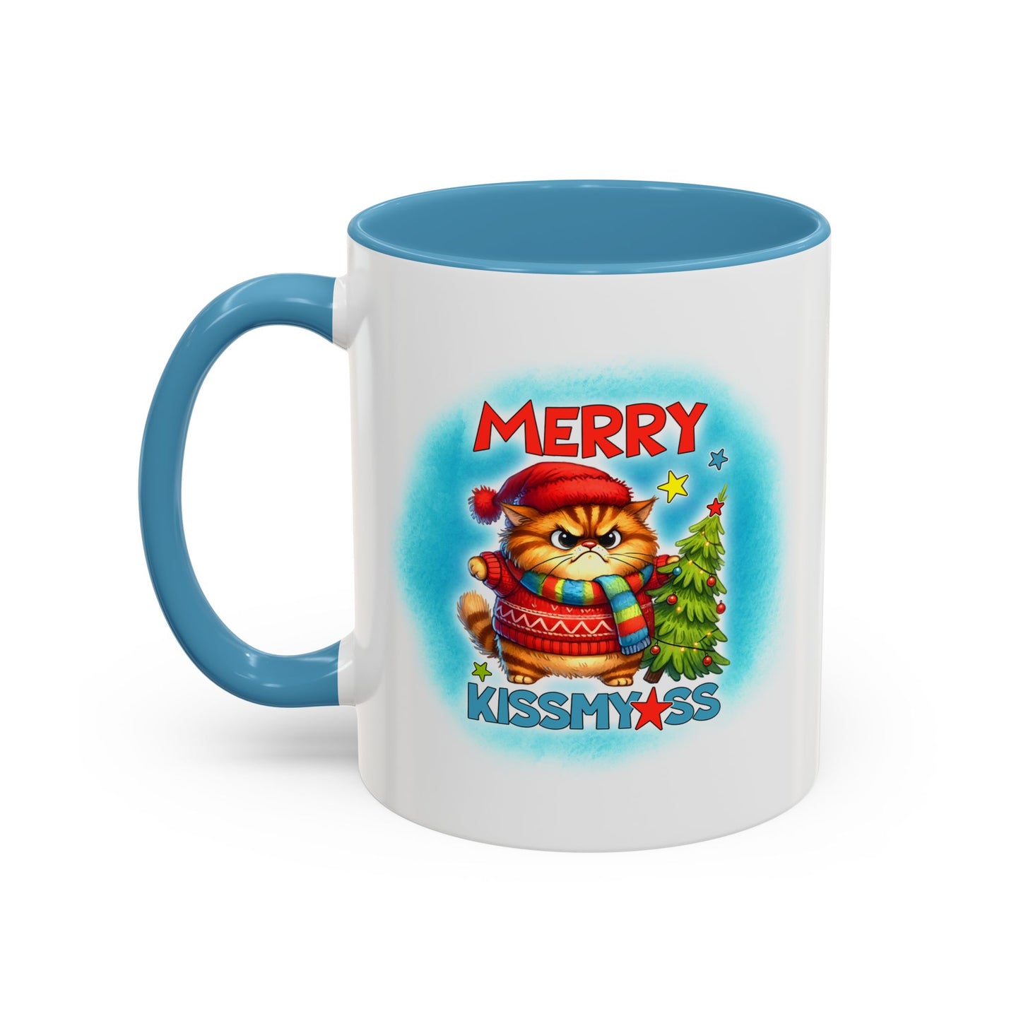 Merry Kissmyass Cat Coffee Mug — Funny Christmas Accent Mug (11/15oz)