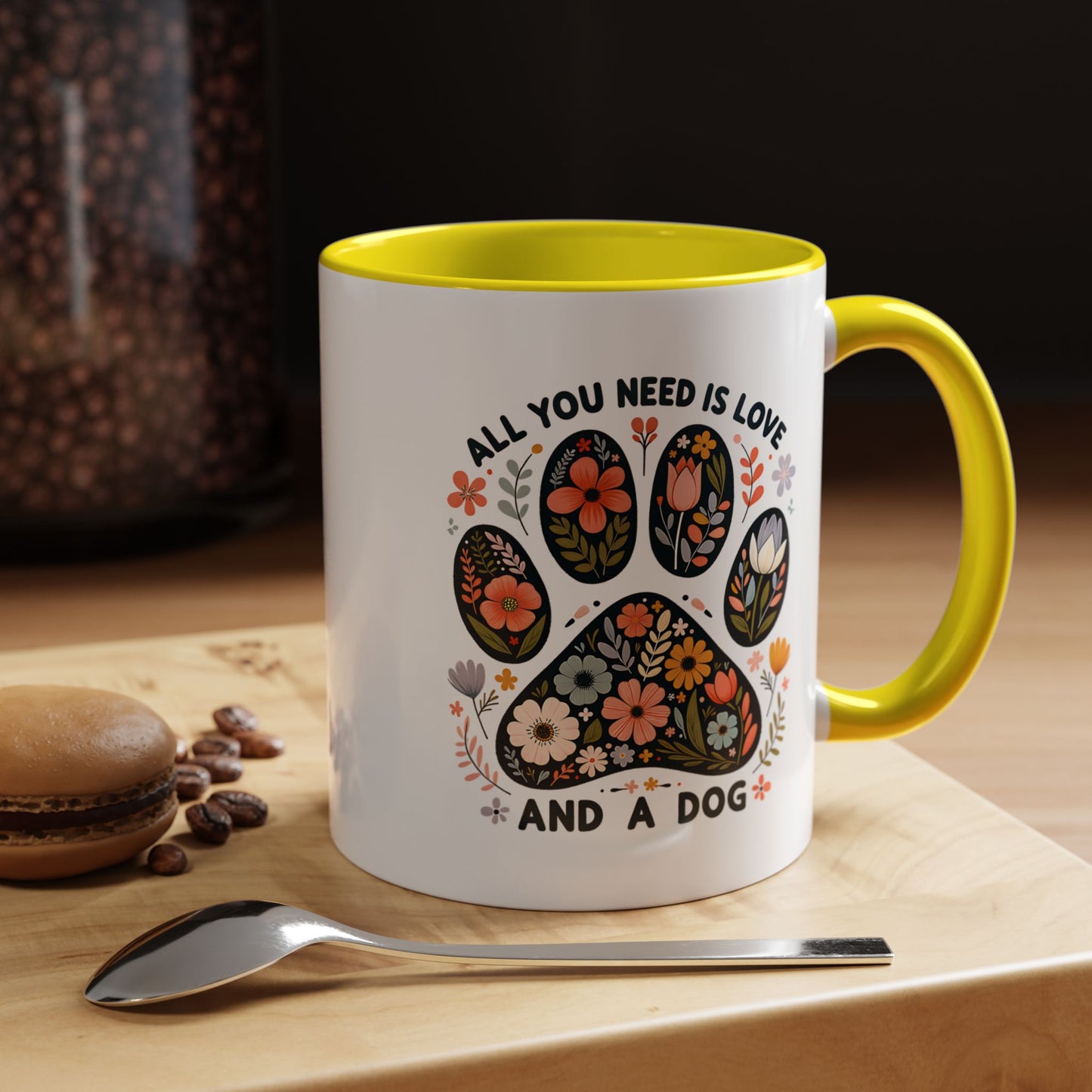 All You Need Is Love and a Dog Floral Paw Coffee Mug (11/15oz)