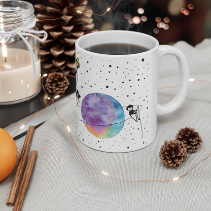 Minimalist Space Art Mug Watercolor Planet Illustration