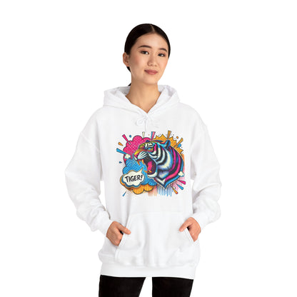 Colorful Pop Art Tiger Hoodie – "TIGER!" Graphic Pullover