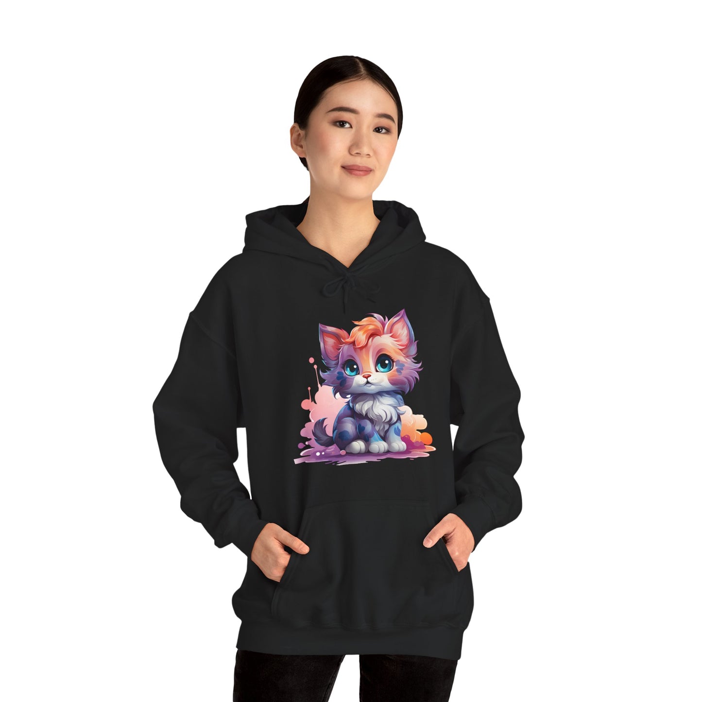 Cute Watercolor Kitten Hoodie — Adorable Colorful Cat Graphic Sweatshirt