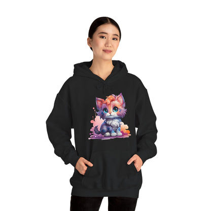 Cute Watercolor Kitten Hoodie — Adorable Colorful Cat Graphic Sweatshirt