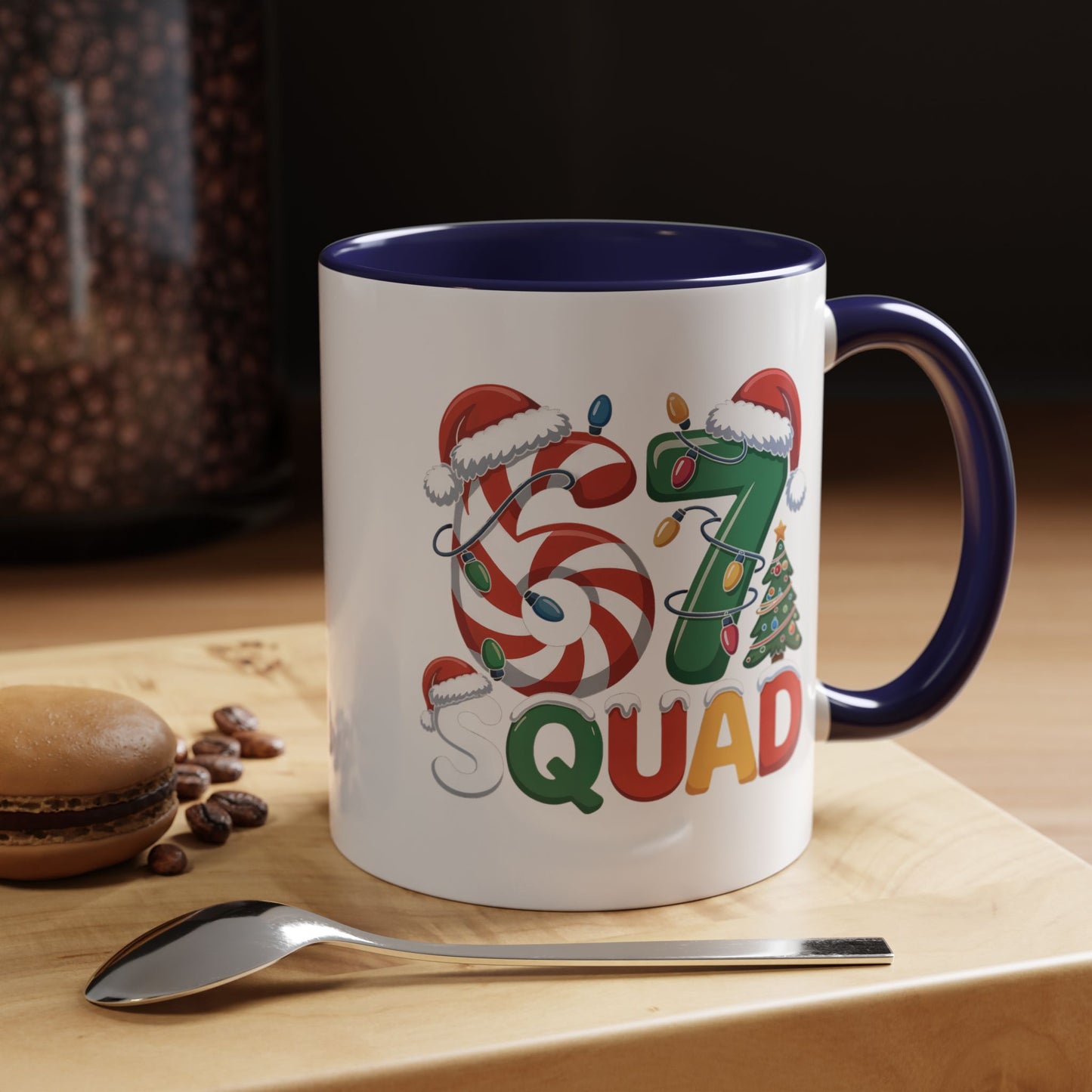 Christmas 07 Squad Accent Coffee Mug – Holiday Candy Cane & Santa Hat Design
