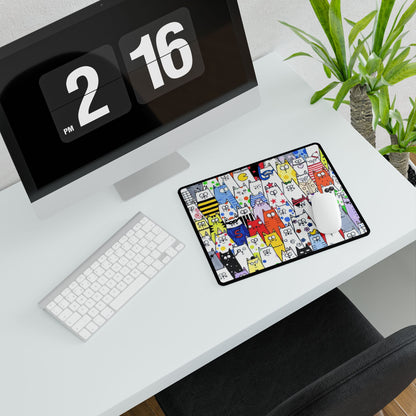Colorful Cat Crowd Desk Mat — Cute Cartoon Cats Gaming Mouse Pad