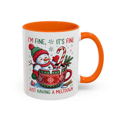 Funny Snowman Christmas Mug – I’m Fine, It’s Fine, Just Having a Meltdown Holiday Cup