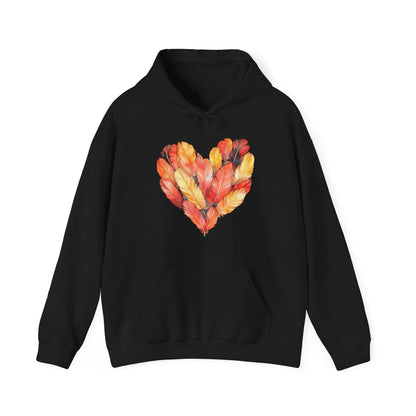 Autumn Leaf Heart Hoodie — Cozy Fall Pullover for Women & Men