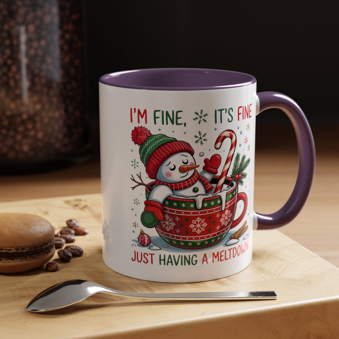 Funny Snowman Christmas Mug – I’m Fine, It’s Fine, Just Having a Meltdown Holiday Cup