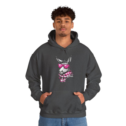 Cool Donkey Hoodie with Pink Glasses & Plaid Scarf — Cute Animal Graphic Sweatshirt