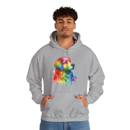 Rainbow Golden Retriever Hoodie — Colorful Drip Dog Portrait Sweatshirt