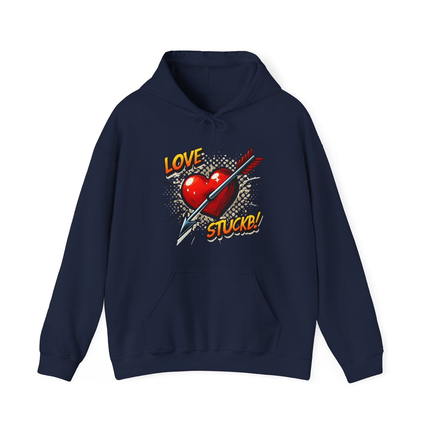 Hoodie — 'Love Stuck!' Retro Heart & Arrow Graphic Hooded Sweatshirt