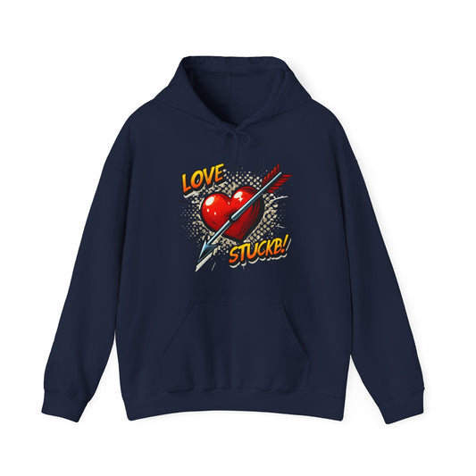 Hoodie — 'Love Stuck!' Retro Heart & Arrow Graphic Hooded Sweatshirt