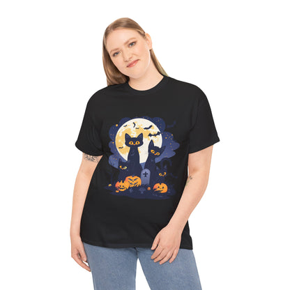 Spooky Cat Halloween Tee, Unisex Cotton T-Shirt, Cats, Halloween Gift