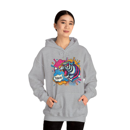 Colorful Pop Art Tiger Hoodie – "TIGER!" Graphic Pullover