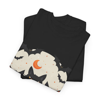 Halloween Black Cat T-Shirt – Cute Spooky Cats with Pumpkins & Bats Print