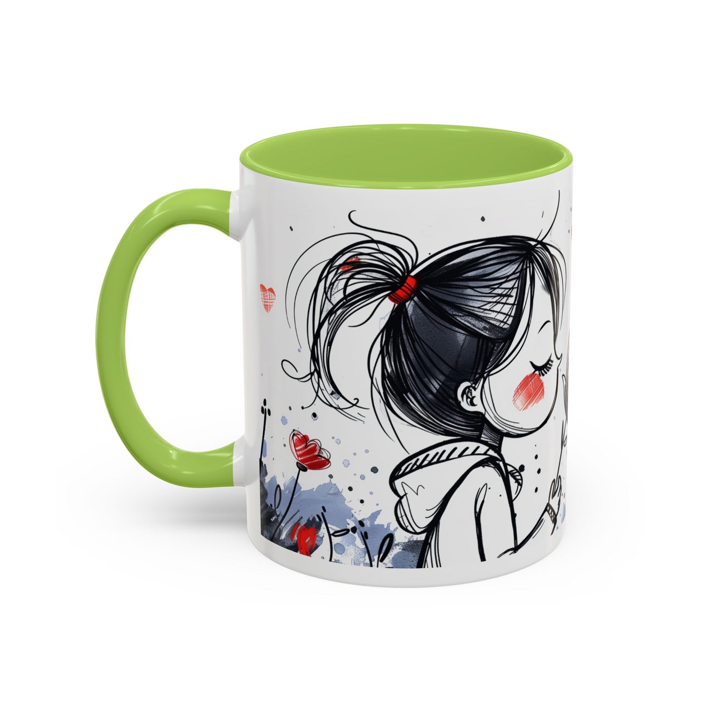 Cute Love Girl Mug – Romantic Flower Illustration Coffee Cup