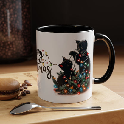 Cute Black Cat Christmas Lights Mug – Festive Holiday Coffee Cup Gift