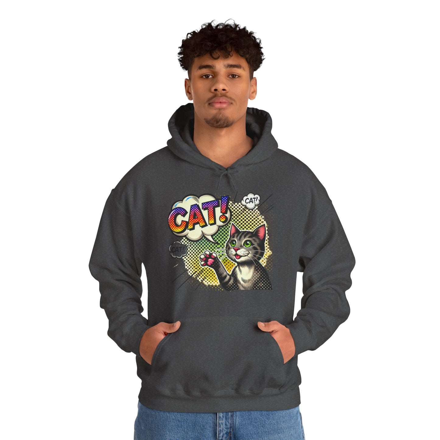Cat! Pop Art Hoodie — Retro Comic Cat Graphic Sweatshirt