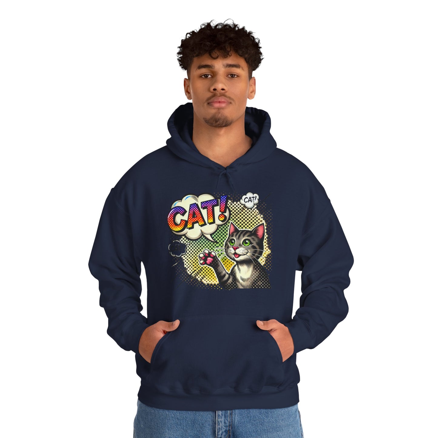 Cat! Pop Art Hoodie — Retro Comic Cat Graphic Sweatshirt