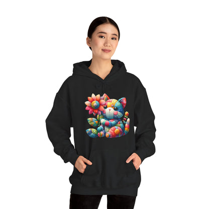 Colorful Floral Cat Hoodie — Cute Rainbow Cat with Flower Graphic