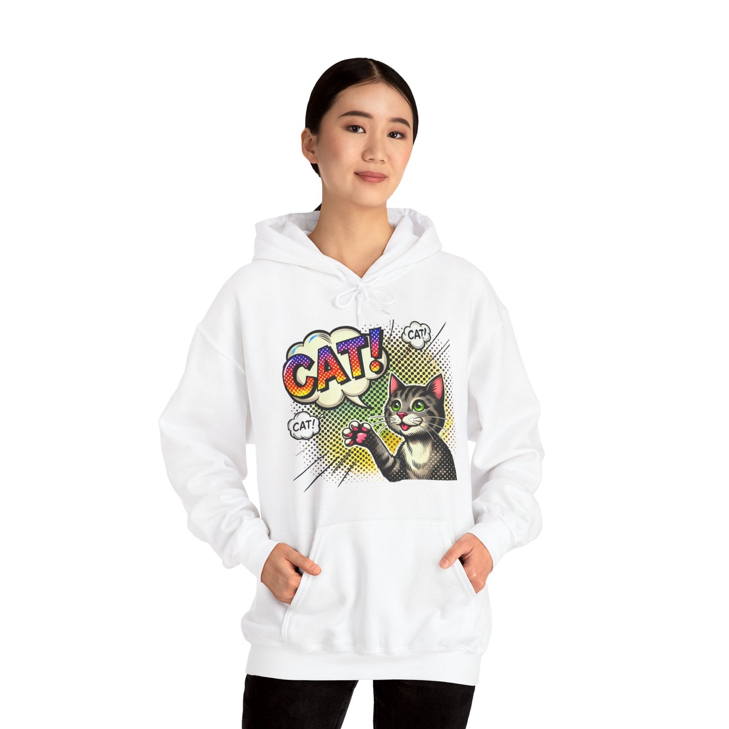 Cat! Pop Art Hoodie — Retro Comic Cat Graphic Sweatshirt