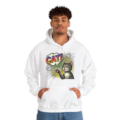 Cat! Pop Art Hoodie — Retro Comic Cat Graphic Sweatshirt