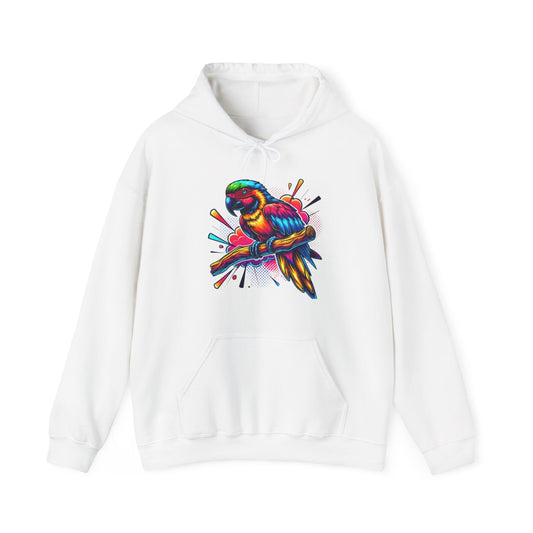 Parrot Paint Splash Hoodie — Colorful Tropical Bird Graphic Sweatshirt