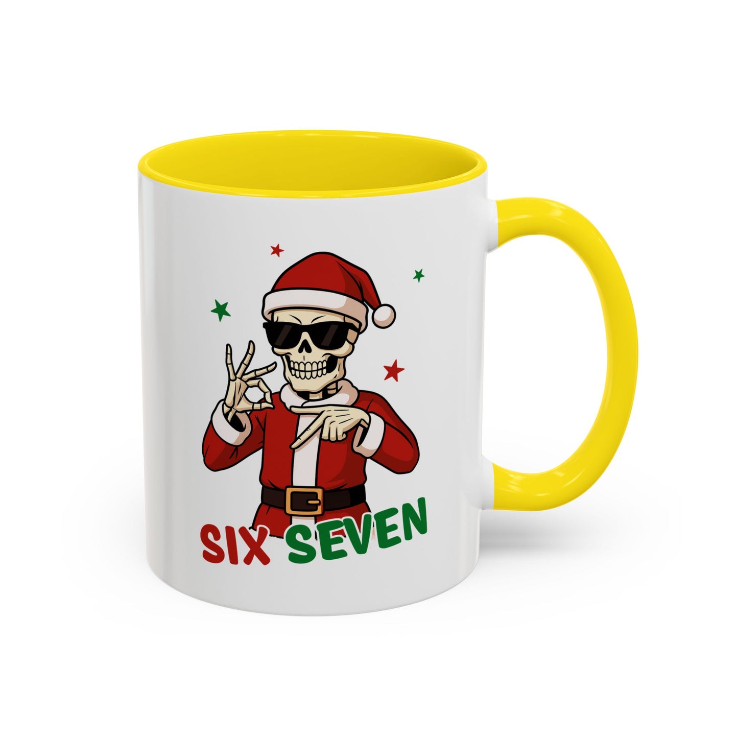Christmas Skull Coffee Mug – 'Six Seven' Festive Santa Skull Accent Mug (11/15 oz)