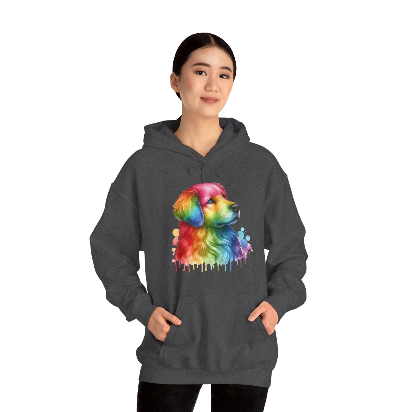 Rainbow Golden Retriever Hoodie — Colorful Drip Dog Portrait Sweatshirt