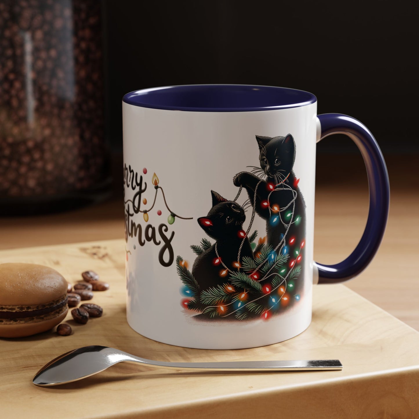 Cute Black Cat Christmas Lights Mug – Festive Holiday Coffee Cup Gift