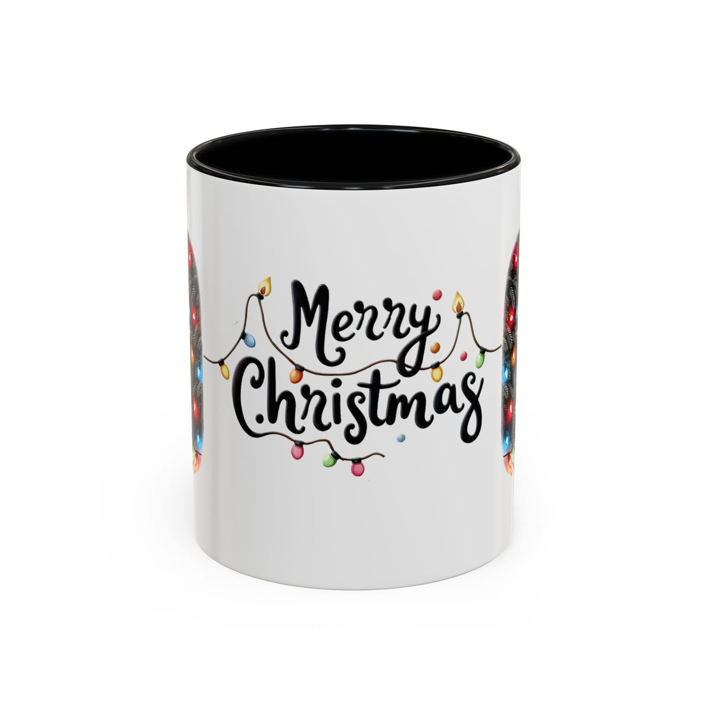 Merry Christmas Cat Mug – Cute Black Cat with Christmas Lights – Holiday Coffee Cup Gift for Cat Lovers