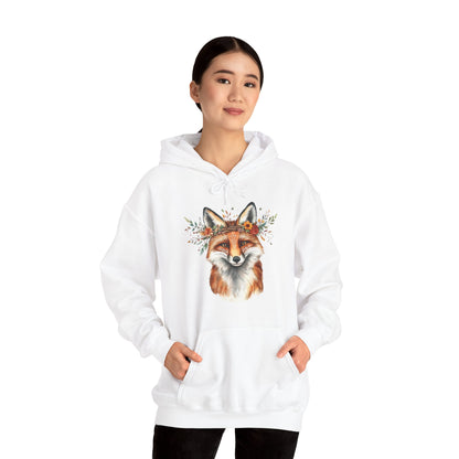 Fox Face Floral Hoodie — Watercolor Fox Portrait Sweatshirt for Animal Lovers